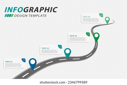 Infographic design template. Timeline concept with 4 options or steps template. Roadmap diagram with planning topics, annual, report, presentation. layout, Vector illustration.