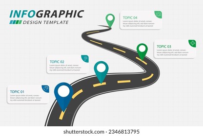 Plantilla de diseño infográfico. Concepto de línea de tiempo con 4 opciones o plantilla de pasos. Diagrama de ruta con temas de planificación, anual, informe, presentación. diseño, ilustración vectorial.