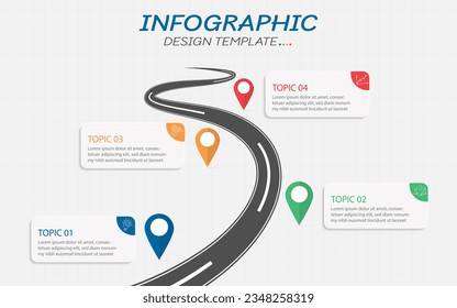 Infographic design template. Timeline concept with 4 options or steps template. Roadmap diagram with planning topics, annual, report, presentation. layout, Vector illustration.