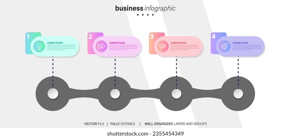 Plantilla de diseño infográfico. Concepto de línea de tiempo con 4 pasos
