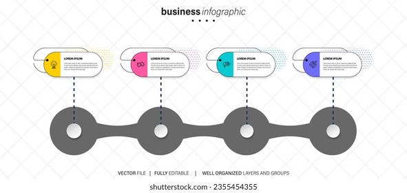 Plantilla de diseño infográfico. Concepto de línea de tiempo con 4 pasos

