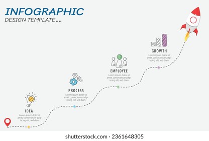 Infographic design template. Timeline concept with 4 options or steps template. layout, diagram, annual, rocket, start up, report, presentation.Vector illustration.