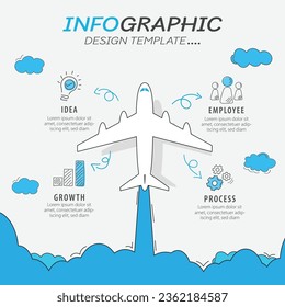 Infographic design template. Timeline concept with 4 options or steps template. layout, diagram, annual, airplanes, travel, report, presentation. Vector illustration.