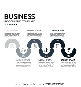 Infographic design template. Timeline concept with 6 steps. Can be used for workflow layout, diagram, banner, webdesign. Vector illustration