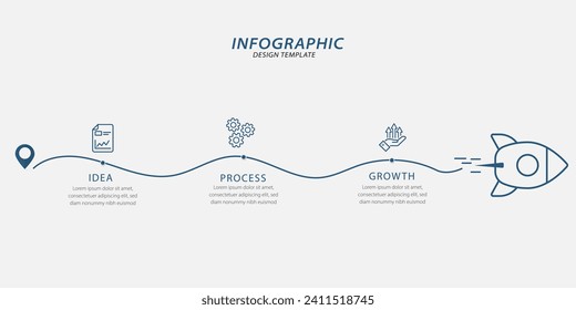 Infographic design template. Timeline concept with 3 options or steps template. layout, diagram, annual, rocket, start up, report, presentation.Vector illustration.