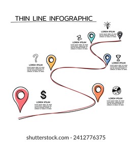 Infographic design template. Timeline concept with 6 steps. Can be used for workflow layout, diagram, banner, webdesign. Vector illustration