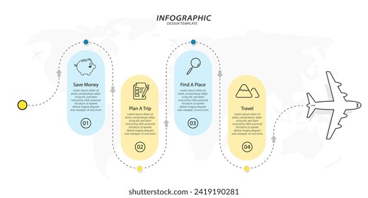 Infographic design template. Timeline concept with 4 options or steps template. layout, diagram, annual, airplanes, travel, report, presentation. Vector illustration.