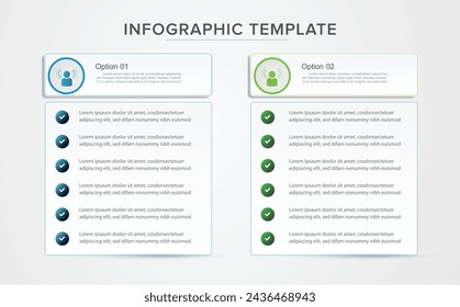 Plantilla de diseño de infografía. Concepto de línea de tiempo con 2 pasos. Se puede utilizar para el diseño del flujo de trabajo, presentación, diagrama, banner, ilustración vectorial con 2 opciones de columnas