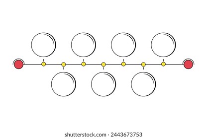 Infografik-Entwurfsvorlage. Zeitleistenkonzept mit 7 Optionen oder Schrittvorlage. Layout, Diagramm, Jahr, Bericht, Präsentation. Vektorgrafik.