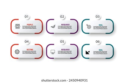Plantilla de diseño infográfico. Concepto de línea de tiempo con 6 pasos. Se puede utilizar para el diseño del flujo de trabajo, diagrama, Anuncio, Diseño web. Ilustración vectorial