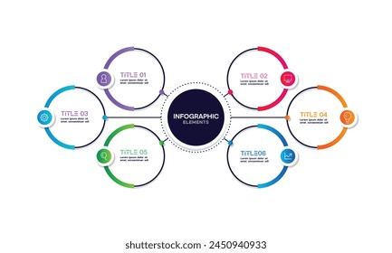 Plantilla de diseño infográfico. Concepto de línea de tiempo con 6 pasos. Se puede utilizar para el diseño del flujo de trabajo, diagrama, Anuncio, Diseño web. Ilustración vectorial