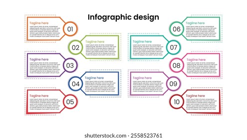 Infographic design template. Timeline concept with 10 steps. Can be used for workflow layout, diagram, banner, web design. Vector illustration Infographic chart