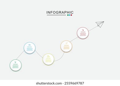 Infographic design template. Timeline concept with 5 steps. Can be used for workflow layout, diagram, banner, web design. Vector illustration