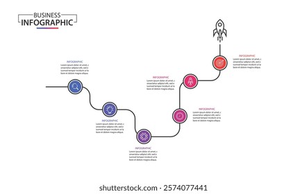 Infographic design template. Timeline concept with 6 steps. Can be used for workflow layout
