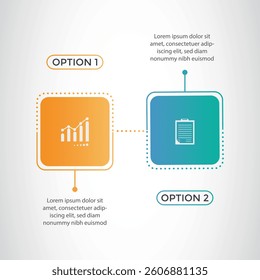 Infographic design template. Timeline concept with 2 steps . Can be used for workflow layout, Presentation, diagram, banner, Vector illustration with 2 Square options
