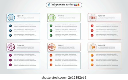 Infographic design template. Timeline concept with 6 steps with icon. Can be used for workflow layout, Presentation, diagram, banner, Vector illustration with 6 columns options
