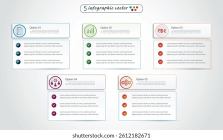 Infographic design template. Timeline concept with 5 steps with icons. Can be used for workflow layout, Presentation, diagram, banner, Vector illustration with 5 columns options