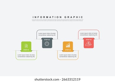Plantilla de diseño infográfico. Concepto de línea de tiempo con 4 pasos. Se puede utilizar para el diseño del flujo de trabajo, diagrama, Anuncio, diseño web. Ilustración vectorial 
