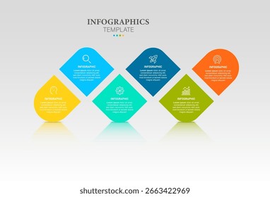 Vorlage für Infografik-Design. Zeitleistenkonzept mit 6 Schritten. Kann für Workflow-Layout, Diagramm, Banner, Webdesign verwendet werden. Vektorgrafik