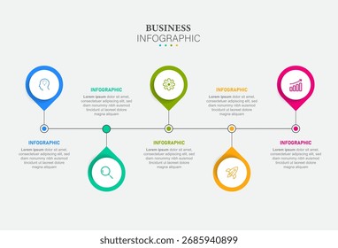 Plantilla de diseño infográfico. Concepto de línea de tiempo con 5 pasos. Se puede utilizar para el diseño del flujo de trabajo, diagrama, Anuncio, diseño web. Ilustración vectorial
