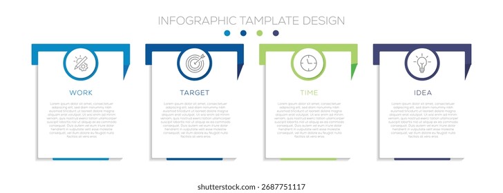 Vorlage für Infografik-Design. Zeitleistenkonzept mit 4 Schritten oder Option. kann für Geschäftsinformationen, Workflow-Layout, Diagramm, Geschäftsbericht verwendet werden. Infografik-Sammlung
