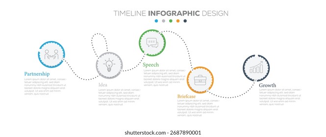 Plantilla de diseño infográfico. Concepto de línea de tiempo con 5 pasos. Gráfico de presentación, Plantilla de diseño de infografías simples. Plantilla de diseño de infografía de línea de tiempo limpia