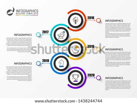 Infographic design template. Timeline concept with 5 steps. Can be used for workflow layout, diagram, banner, webdesign. Vector illustration