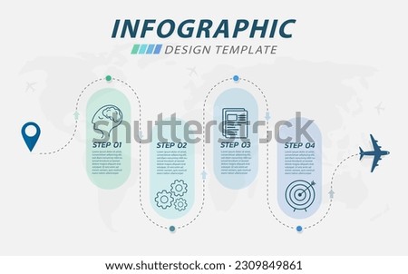Infographic design template. Timeline concept with 4 options or steps template. layout, diagram, annual, airplanes, travel, report, presentation. Vector illustration.