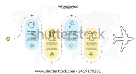 Infographic design template. Timeline concept with 4 options or steps template. layout, diagram, annual, airplanes, travel, report, presentation. Vector illustration.