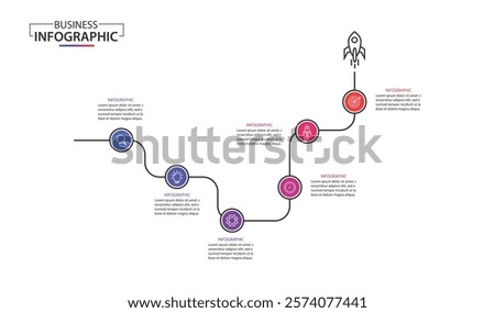 Infographic design template. Timeline concept with 6 steps. Can be used for workflow layout