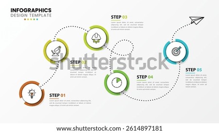 Infographic design template. Timeline concept with 5 steps. Can be used for workflow layout, diagram, banner, webdesign. Vector illustration