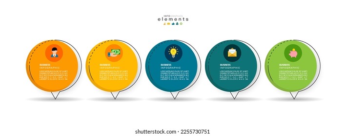 Plantilla de diseño infográfico. línea de tiempo con iconos y 5 opciones o pasos. Se puede usar para procesos, presentaciones, diseño, banner, diseño web de ilustración vectorial.