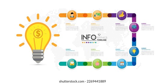 Infographic design template. timeline with icons and 8 options or steps. Can be used for process, presentations, layout, banner, web design vector illustration.