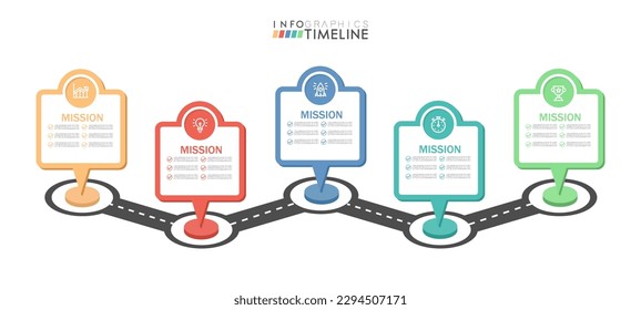 Infographic design template. timeline with icons and 5 options or steps. Can be used for process, presentations, layout, banner, web design vector illustration.