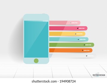 Infographic design template. Touchscreen device with colorful infographics paper template, vector illustration.