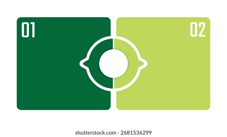 Plantilla de diseño infográfico con dos barras Horizontales verdes y pasos numerados