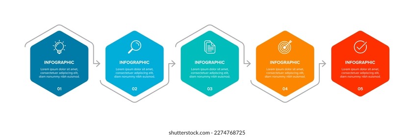 Infographic Design Template Vector. Business Infographic with Icons and 5 Steps or Options. Modern Infographic Element with Arrows For Presentation, Flow Chart, Education, Workflow, Process. 