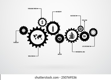Infographic Design Template Vector With Gears And Cogs
