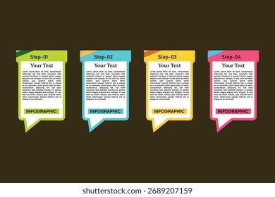 Infografik-Designvorlage Vektorgrafik.
4 Schritte Timeline Infografik Design. Kann für Prozessdiagramm, Infodiagramm, Webdesign verwendet werden.