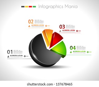 Infographic design template with3D pie. Ideal to display information, ranking and statistics with orginal and modern style.