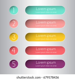 Plantilla de diseño infográfico. Para flujo de trabajo o diseño gráfico, diagrama, informe, gráfico, opciones de número, presentación de pasos, diseño web. 5 pasos, partes, opciones, etapas. Ilustración del vector