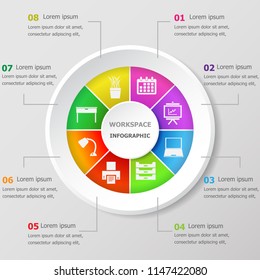 Infographic design template with workspace icons, stock vector