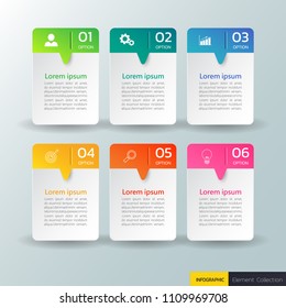 Infographic design template,3D Business concept with 6 steps or options, can be used for workflow layout, diagram, annual report, web design.Creative banner,label vector.