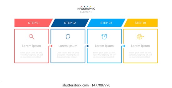 Infographic design template.Business process with 4 steps. Vector thin line elements for presentation.