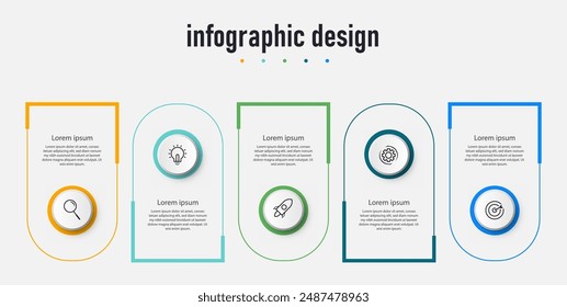 Infographic design time line process with square template design with icons and 5 options or steps. Vector illustration.
