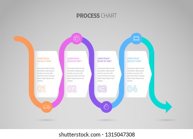 Infographic design timeline or process chart. Business data element of chart, graph, diagram with 4 steps, options, processes.
