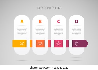 Infographic design timeline or process chart. Business data element of chart, graph, diagram with 4 steps, options, processes.