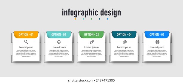 Infographic design timeline process with square template design with icons and 5 options or steps. Vector illustration.
