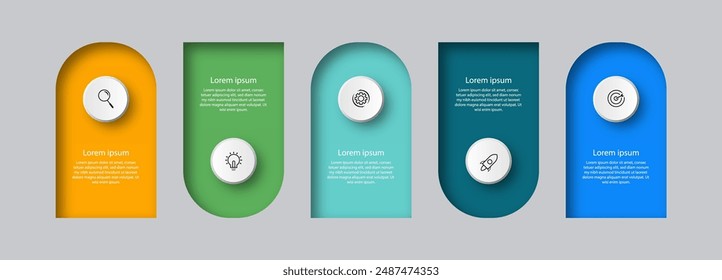 Infografik Design Timeline Prozess mit quadratischer Vorlage Design mit Icons und 5 Optionen oder Stufen. Vektorillustration.
