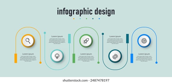Infographic design timeline process with square template design with icons and 5 options or steps. Vector illustration.
